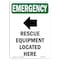 Signmission OSHA Emergency Sign, 14" Height, Aluminum, Rescue Equipment Located Here With Symbol, Portrait OS-EM-A-1014-V-10538 - alternate 1